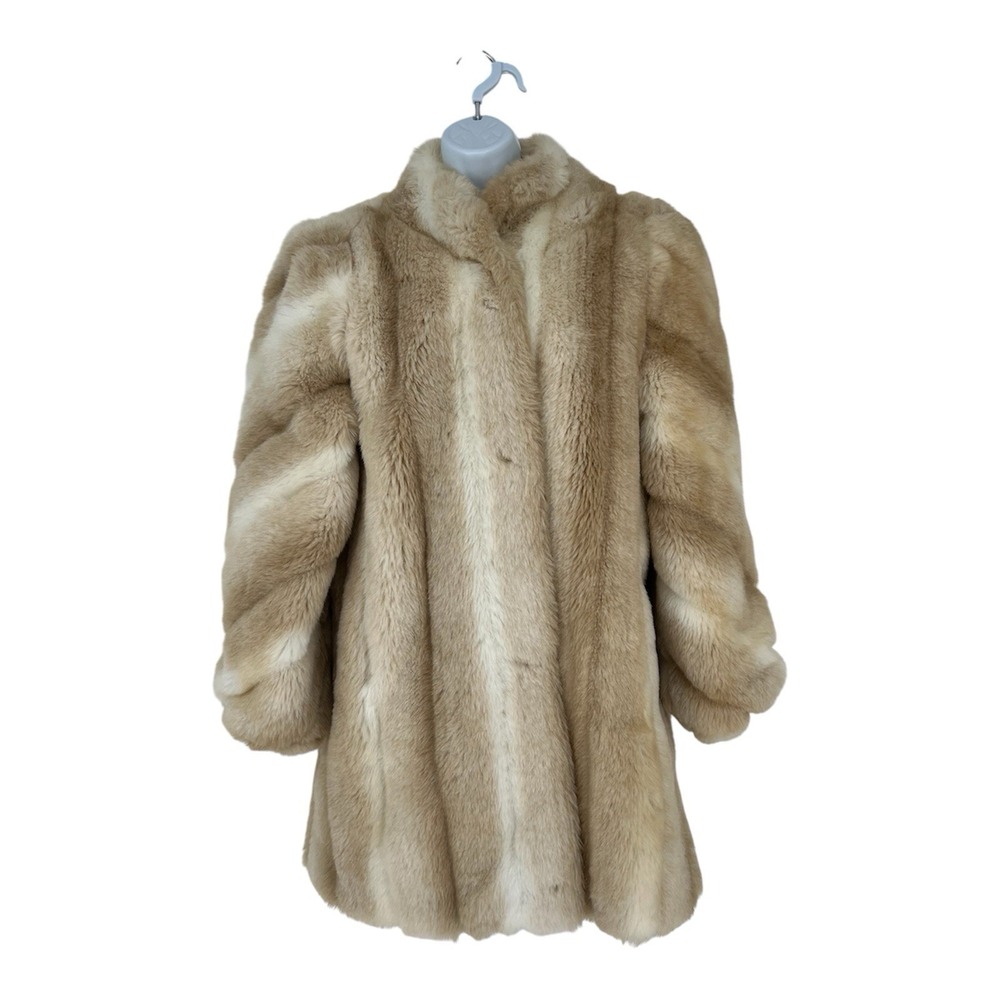 Vintage Monterey Fashions Faux Fur Bridal Coat Jacket Cream Size 10 Made USA